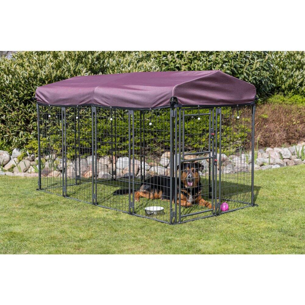 Angle. TRIXIE - Deluxe Outdoor Dog Kennel - Black/Burgundy.