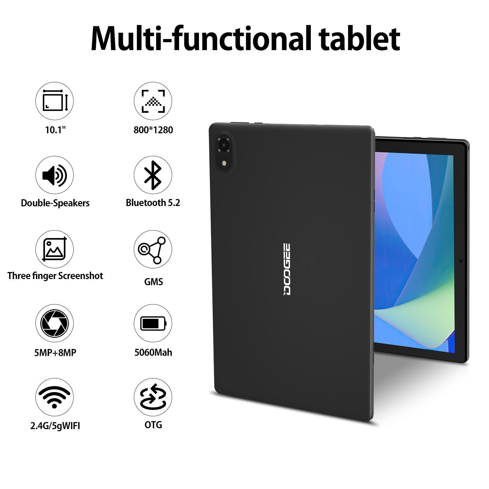 Multi-functional tablet 10.1" 800*1280 Double-Speakers Bluetooth 5.2 Three finger Screenshot GMS 5MP+8MP 5060Mah 2.4G/5gWIFI OTG