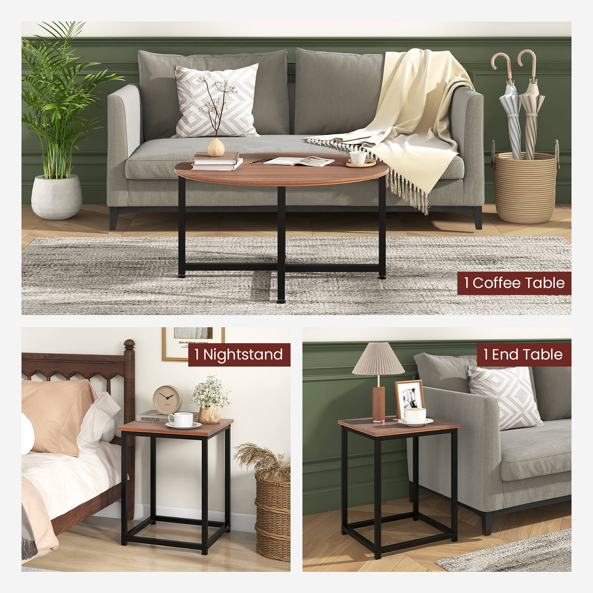 1 Coffee Table  
1 Nightstand  
1 End Table