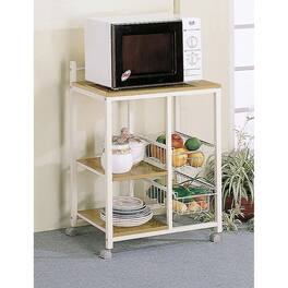 Loheer - Microwave Cart with Storage Rolling Kitchen Cart Small Kitchen Island Natural Brown - White