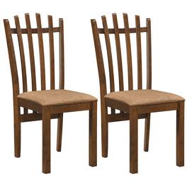 Costway - 2 PCS Rubber Wood Slat Back Kitchen Dining Chairs Linen Fabric Upholstered Seat - Walnut+Brown