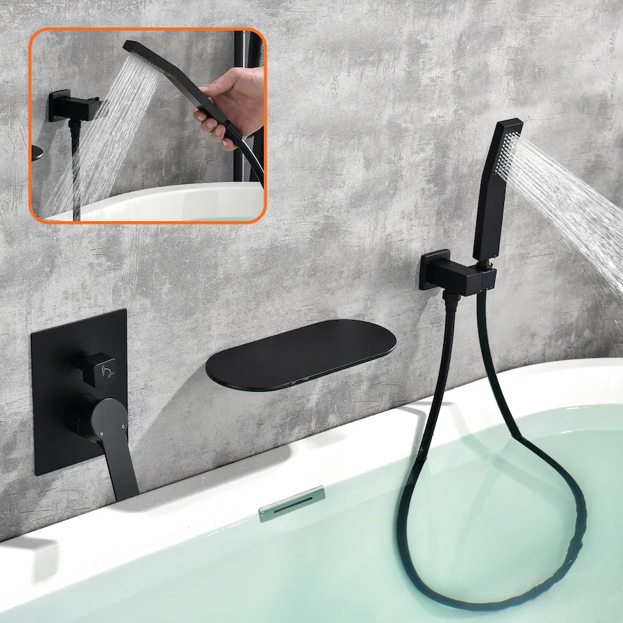 Modern Card Function Boyel Living Matte Wall Mount Bathtub Faucet Brass SUS304 2 Function ...