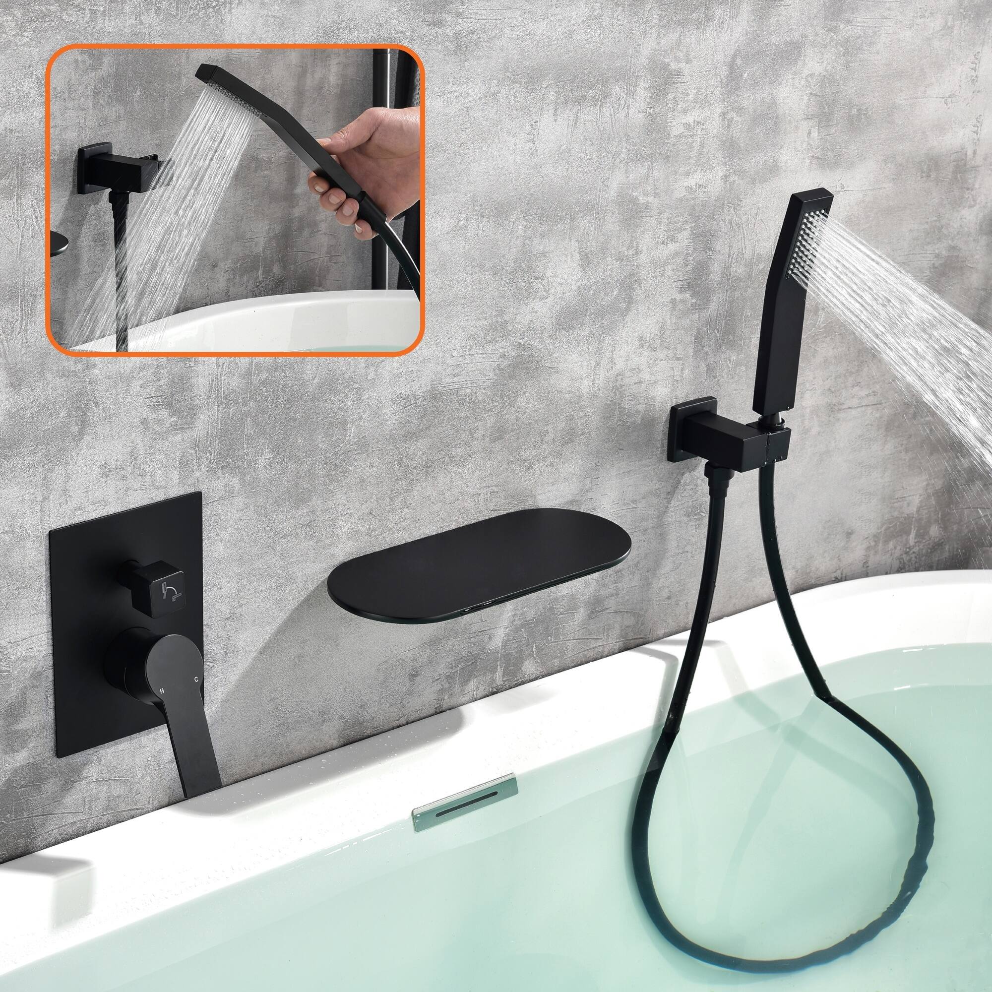 Boyel Living Matte Wall Mount Bathtub Faucet Brass SUS304 2 Function ...