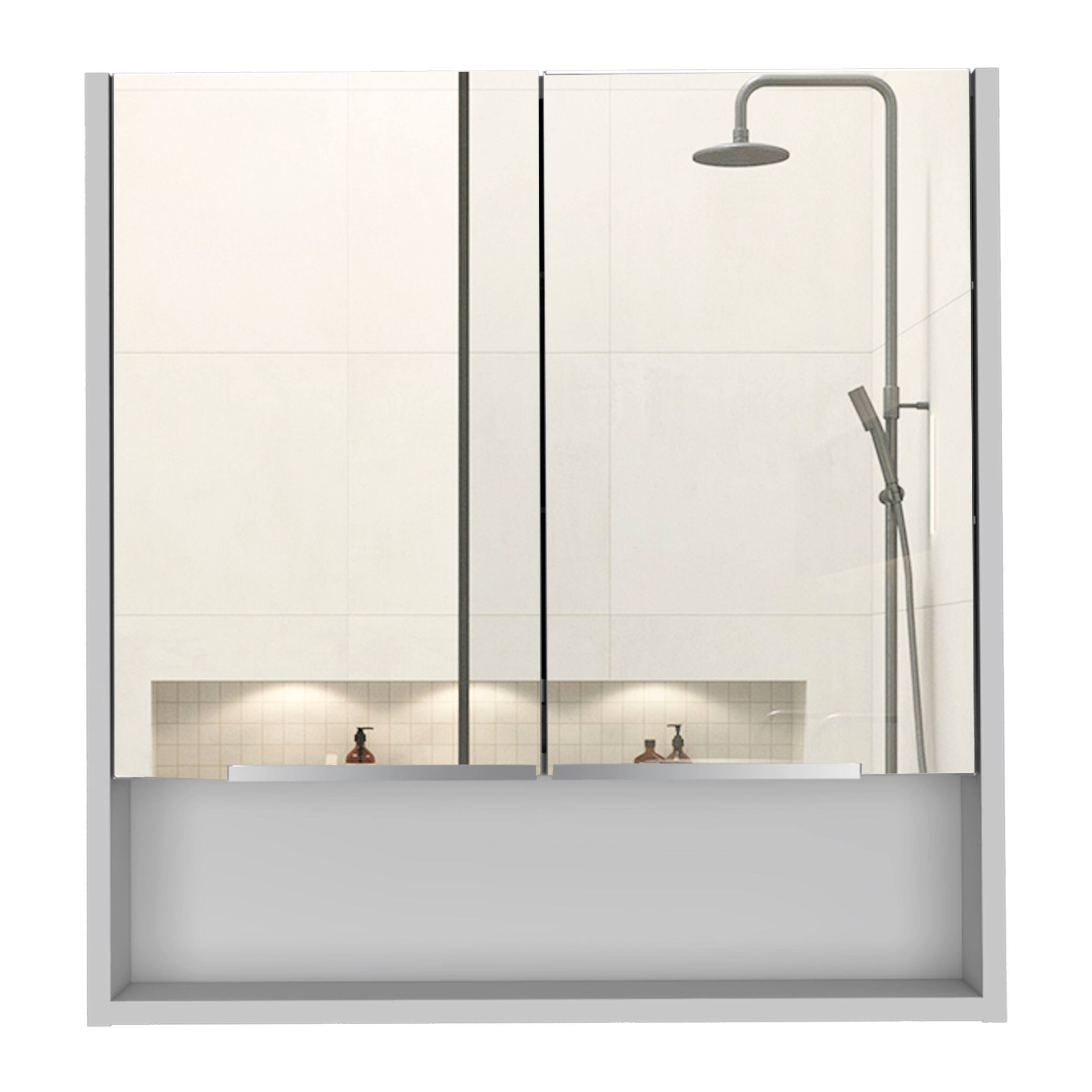 TuHome - Jaspe Mirror Cabinet, Three Internal Shelves, One Open Shelf, Double Door Cabinet - White
