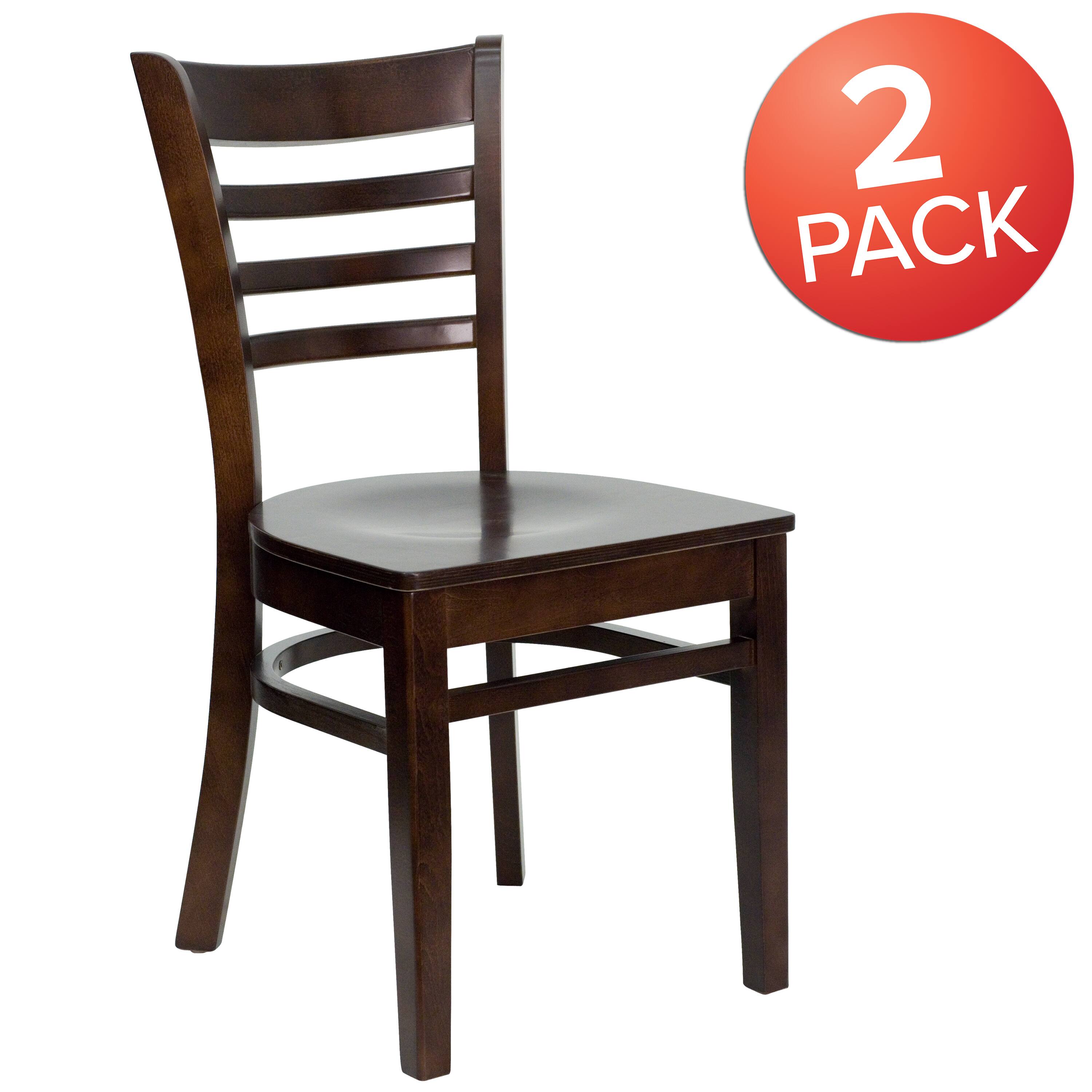 Alt View 1. Emma + Oliver - 2 Pack Ladder Back Wooden Restaurant Chair - Walnut Wood Seat/Walnut Wood Frame.