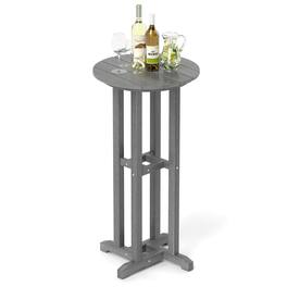 Gymax - 21.5'' Round Bar Table Patio HDPE Bar Height Dining Table w/ Slatted Tabletop Grey - Gray