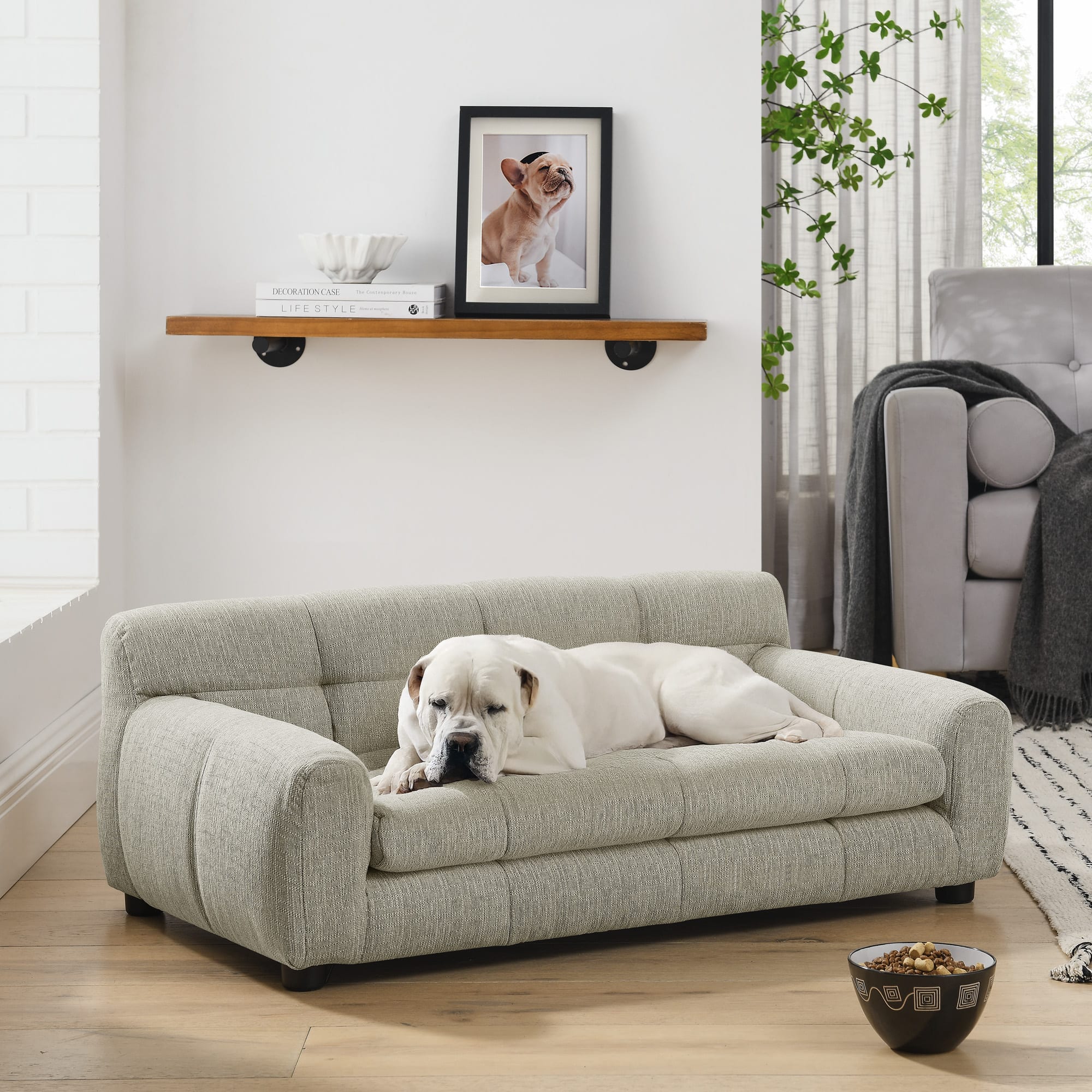 Siljoy - Rectangular Pet Sofa with Backrest & Armrests, Modern Comfort for Small/Medium Dogs - Beige