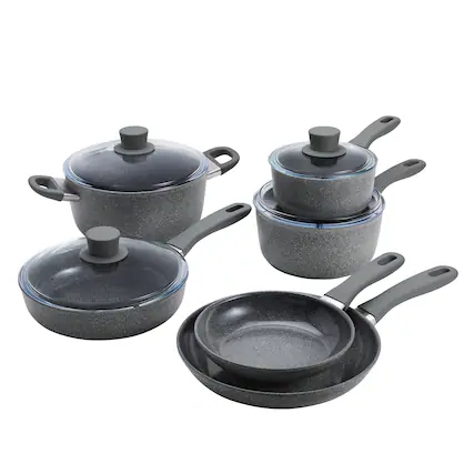 Front. ZWILLING - ZWILLING Parma Plus Ceramic 10-pc Aluminum Ceramic Nonstick Cookware Set - Grey.