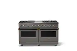 Viking - Pro 5 Series 9.4 Cu. Ft. Freestanding Sealed 8B LP DF Convection Range/Grdl/Grill - Damascus Gray w. Brushed Brass Trim - Damascus Gray