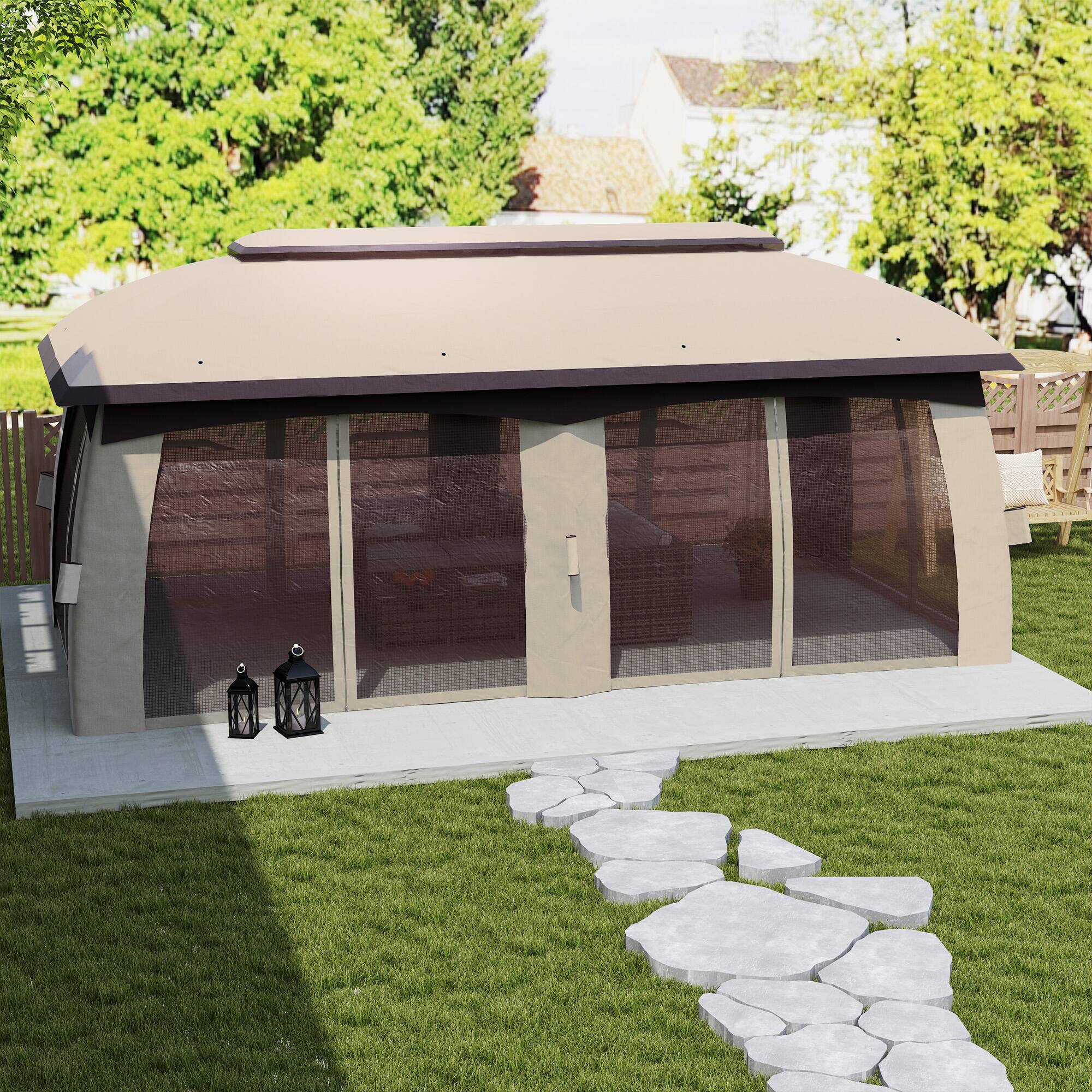 Alt View 7. Outsunny - Patio Gazebo, Outdoor Gazebo Canopy Shelter with Netting, Vented Roof, Steel Frame for Garden, Lawn - Beige.