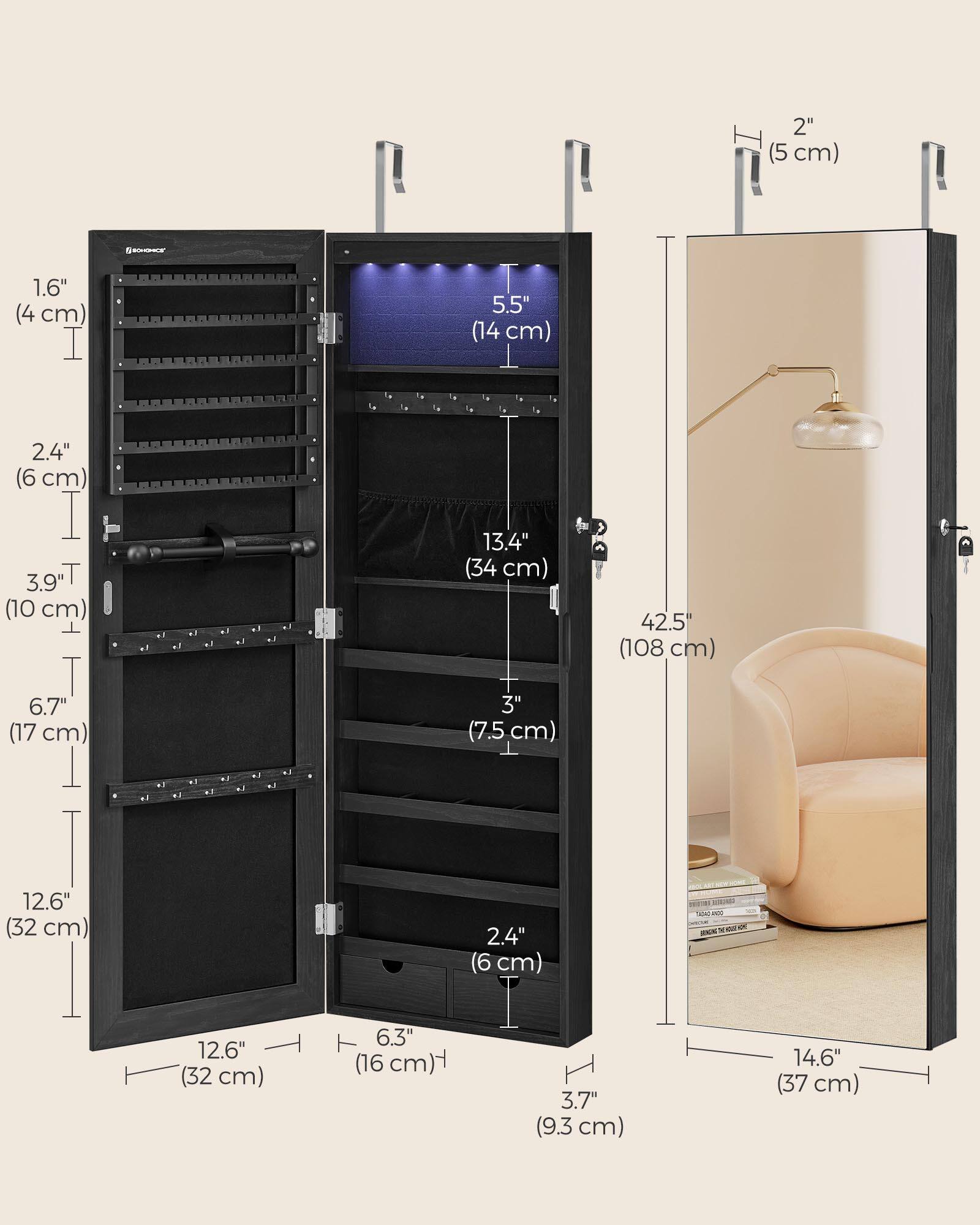 2" (5 cm)  
1.6" (4 cm)  
5.5" (14 cm)  
2.4" (6 cm)  
3.9" (10 cm)  
13.4" (34 cm)  
42.5" (108 cm)  
6.7" (17 cm)  
3" (7.5 cm)  
12.6" (32 cm)  
2.4" (6 cm)  
6.3" (16 cm)  
3.7" (9.3 cm)  
14.6" (37 cm)