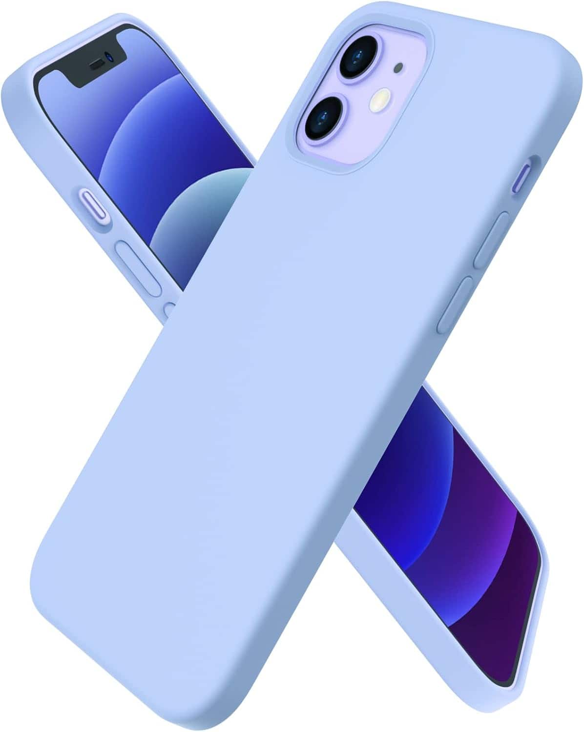 Front. Ornarto - ORNARTO Designed for iPhone 12 Case 6.1" and iPhone 12 Pro Case, Slim Liquid Silicone Full Covered Case-Light Blue - Light Blue.