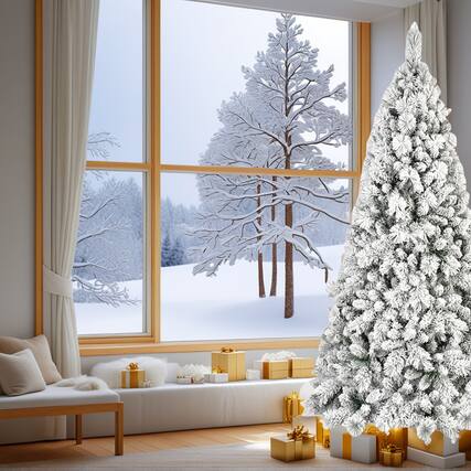 Front. Resenkos - Resenkos Artificial 6ft Flock Christmas Tree with 752PVC/Hard Needle Mixed Branch Tips - White.