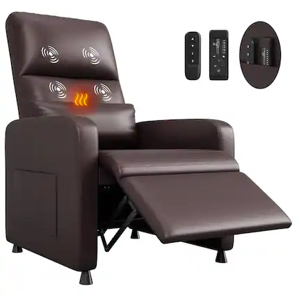 Front. Acekool - Adjustable Electric Power Recliner Chair, Single Sofa with Massage and Heat for Living Room, Brown - Brown.