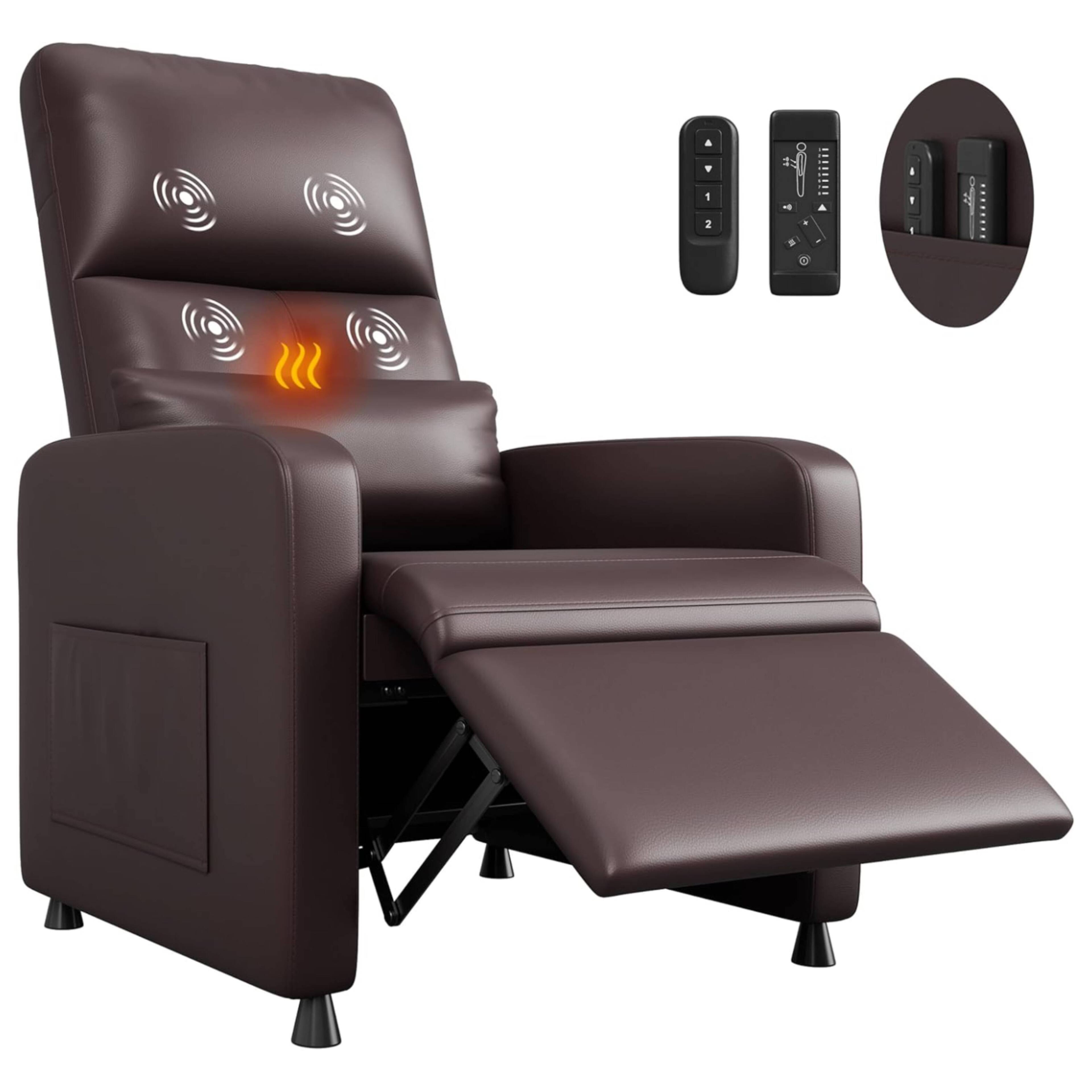 Front. Acekool - Adjustable Electric Power Recliner Chair, Single Sofa with Massage and Heat for Living Room, Brown - Brown.