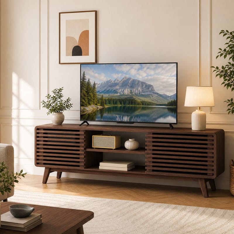 "WELLFOR - Mid Century Modern TV Stand for TVs up to 65"",Entertainment Center with Sliding Doors & Adjustable Shelves - Walnut" price history on PriceWatchPro