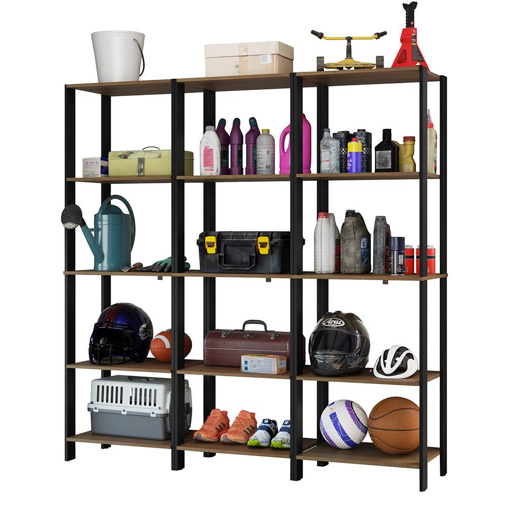 Angle. Madesa - Madesa Garage Storage Rack with 15 Open Shelves 70"L Multiuse Modular Organization Cabinet for Tools - Black/Brown - Brown/Black.