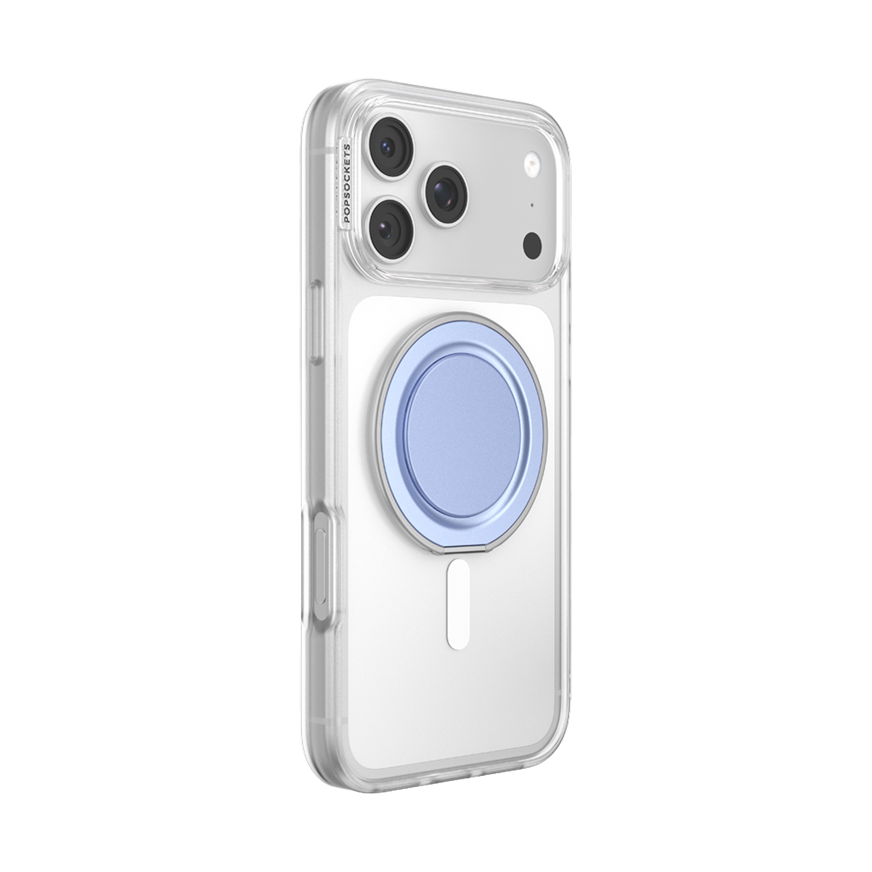 Angle. PopSockets - PopSockets Low-Pro Grip for MagSafe, Ultra-Thin Magnetic Phone Grip with Kick-Out Stand - Blue Aura.