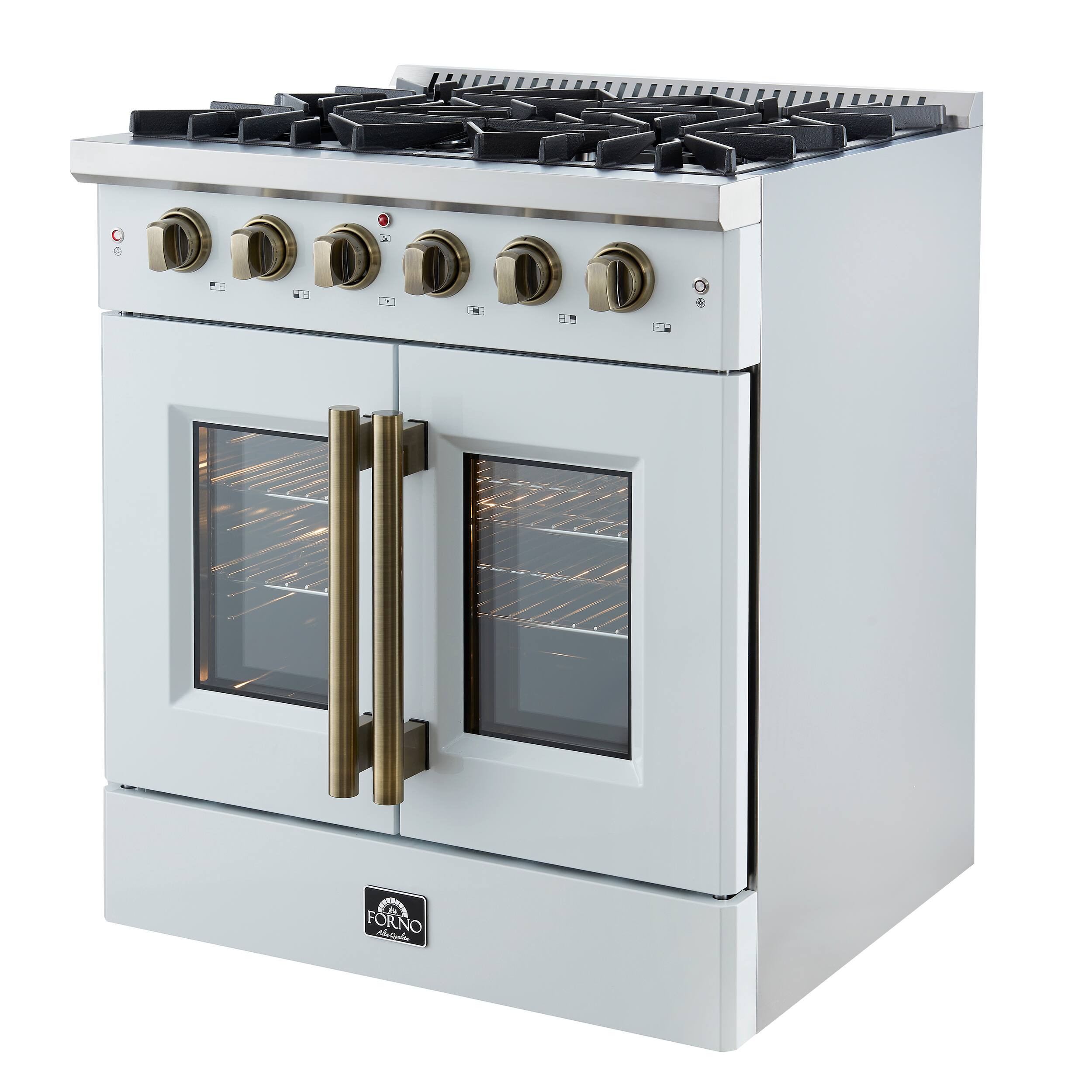 Angle. Forno Appliances - Galiano 4.32 Cu. Ft. Freestanding Gas Convection Range with French Door Design - White.