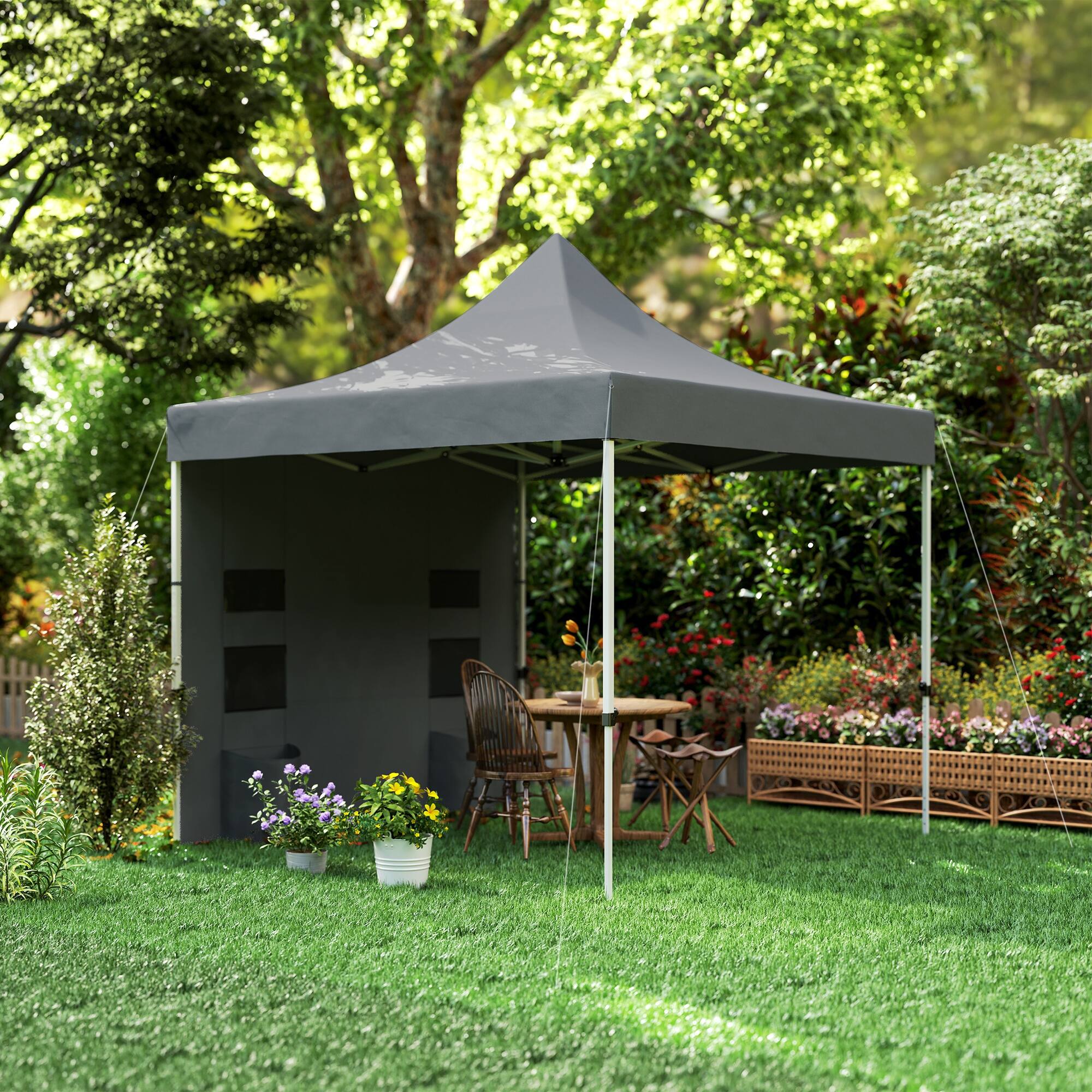 Alt View 8. Outsunny - 10' x 10' Heavy Duty Pop Up Canopy Tent with Sidewall, UPF50+ Instant Sun Shelter with Storage Pockets - Gray.