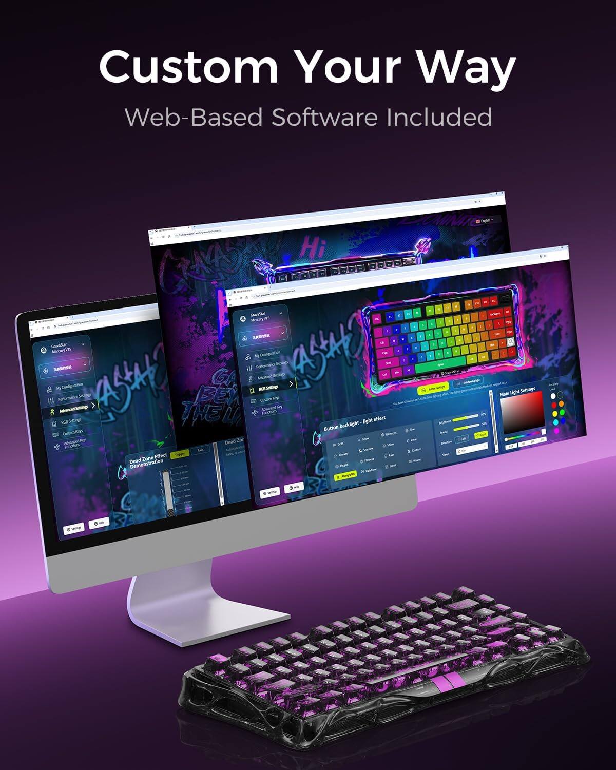 Custom Your Way  
Web-Based Software Included  

Hi - Mns a . . - AStKS . - - & MConfigonttiom .  
Pn GA Somp a My-Conignration Polmaer An w Cetne nnto ASA THELL BBE E - Codo-to Aoont Rdutum -o Button badklight Right offert   a - - - . 2m - . - Dead -. - Gt . & Mat   Effect - - Bear Zene - Demenstration a ~ I -  - Ipe  - Riala Light Setsings - .
