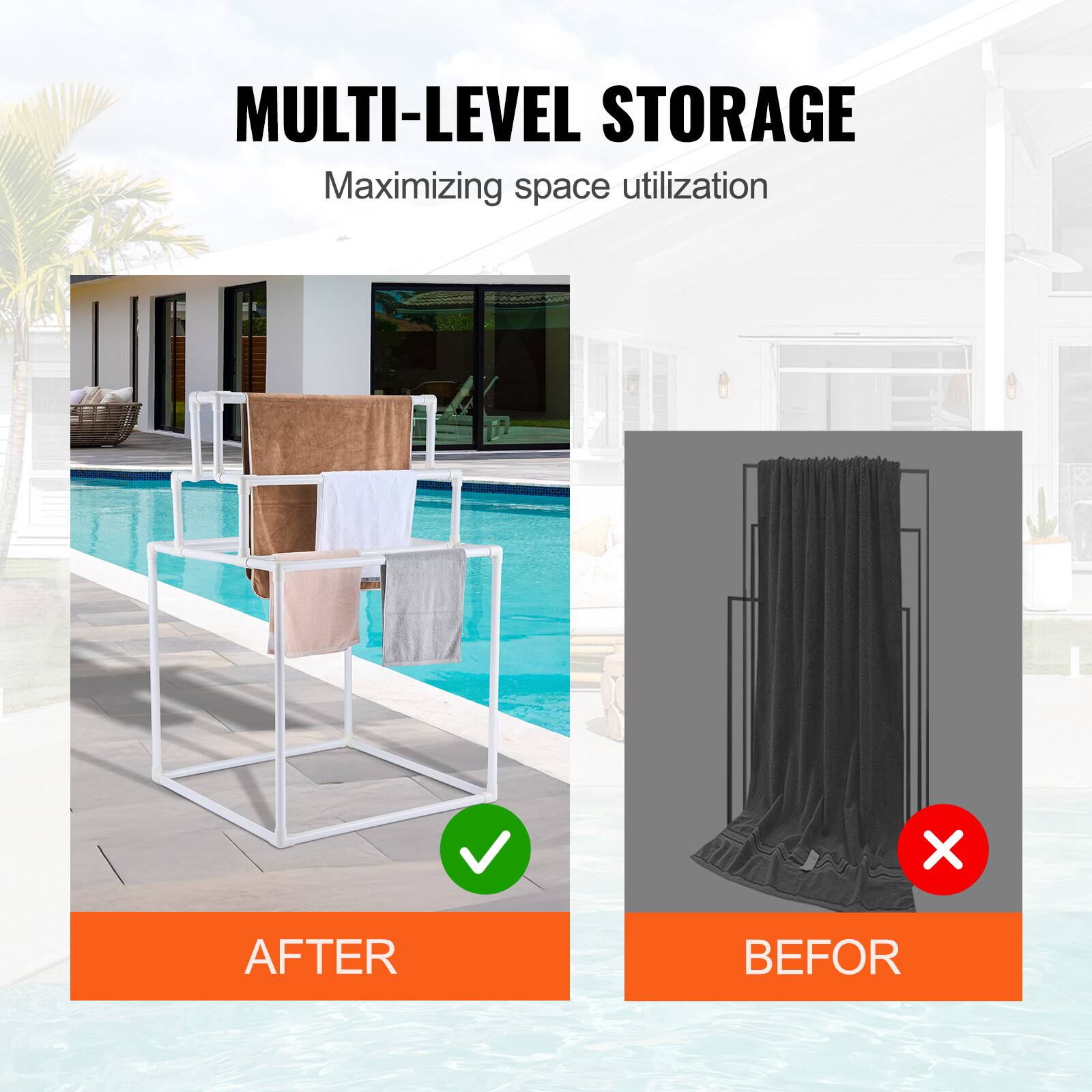 The corrected text is:

"MULTI-LEVEL STORAGE
Maximizing space utilization

AFTER
BEFORE"