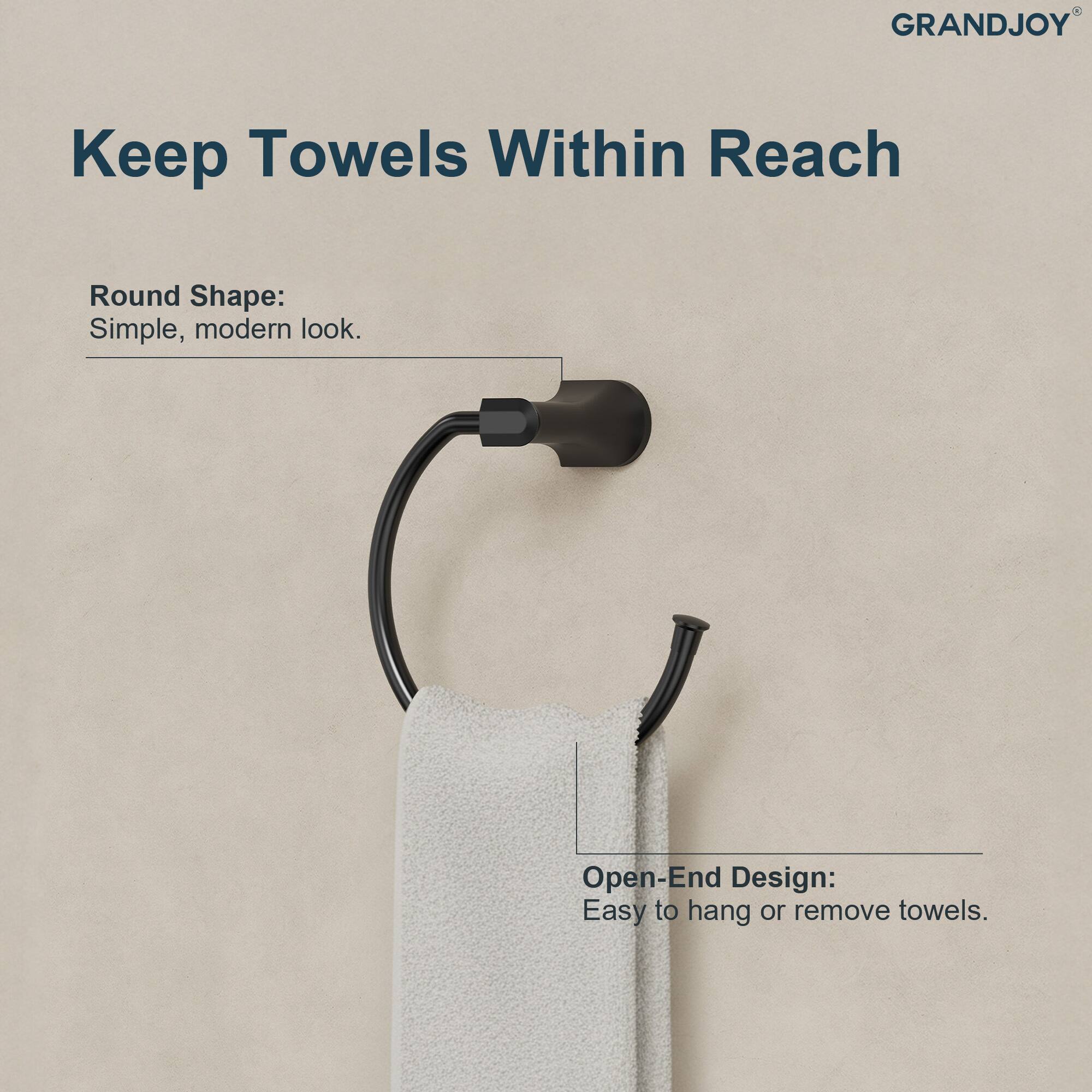 GRANDJOY

Keep Towels Within Reach

Round Shape:
Simple, modern look.

Open-End Design:
Easy to hang or remove towels.