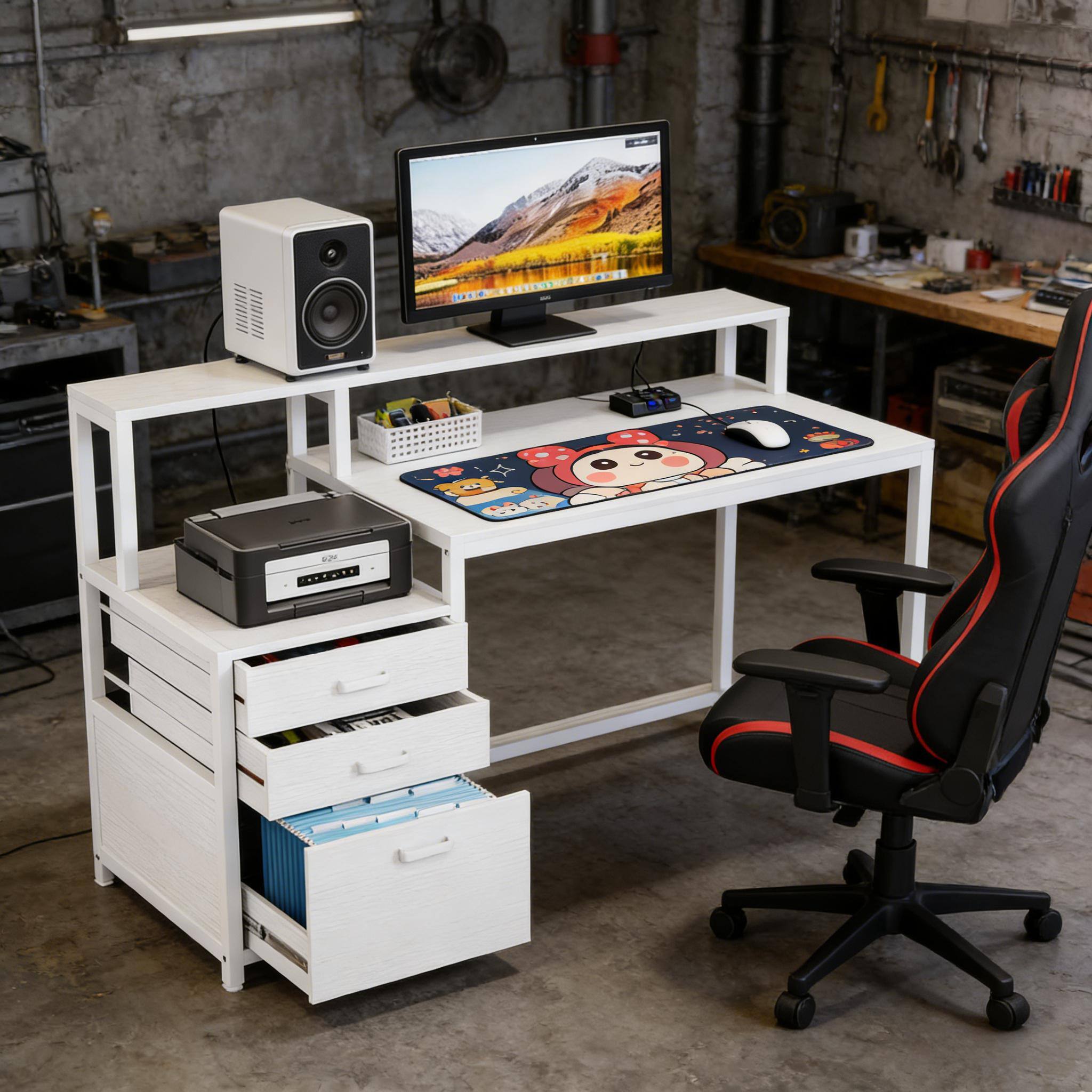 Alt View 1. Forest'nSky - Writing Desk with Drawers & Storage for Office, Study & Gaming,White - White.