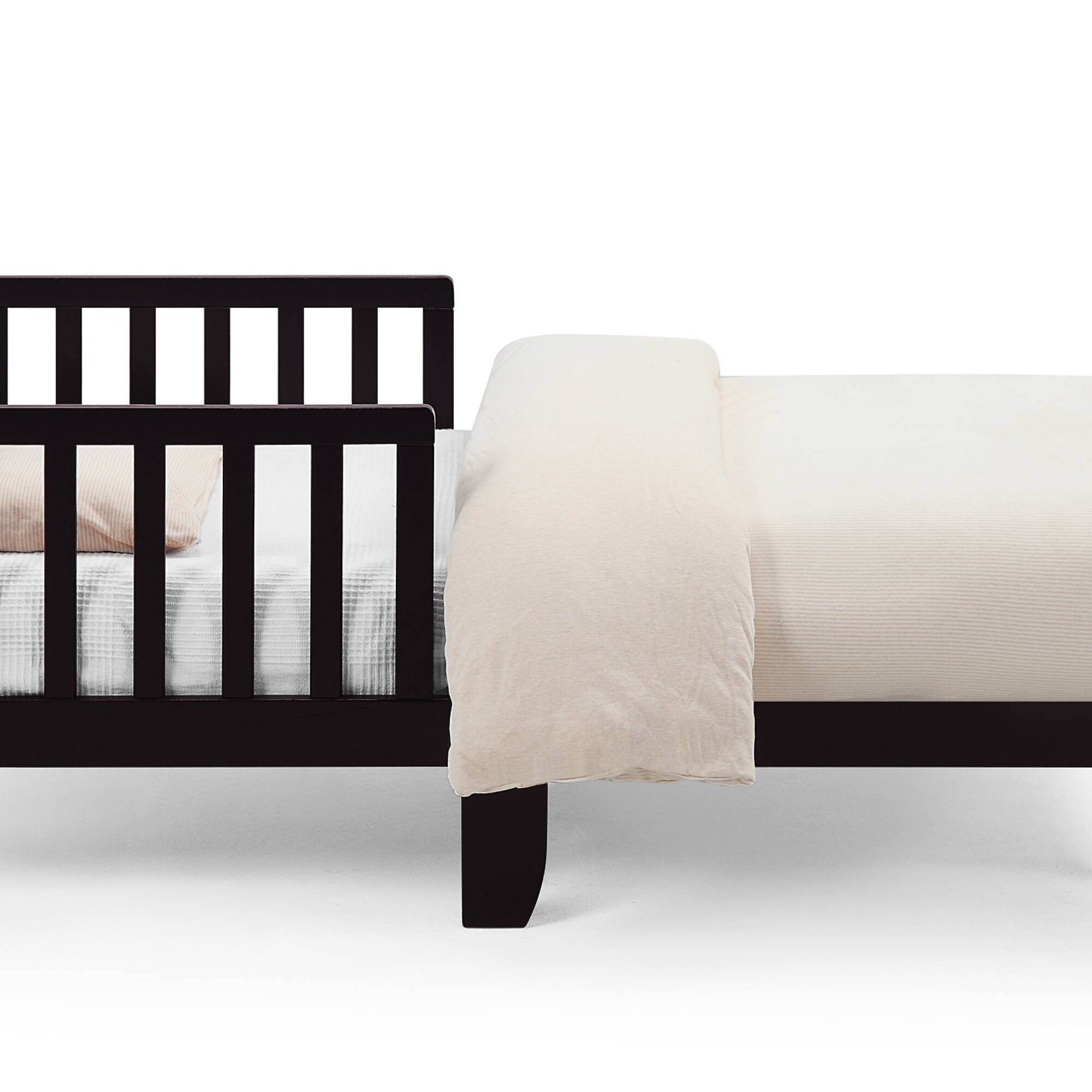 Left. GOODSILO - Solid Wood Toddler Bed with Safety Rails and Low-Profile Design for Secure Sleeping Environment - Espresso.