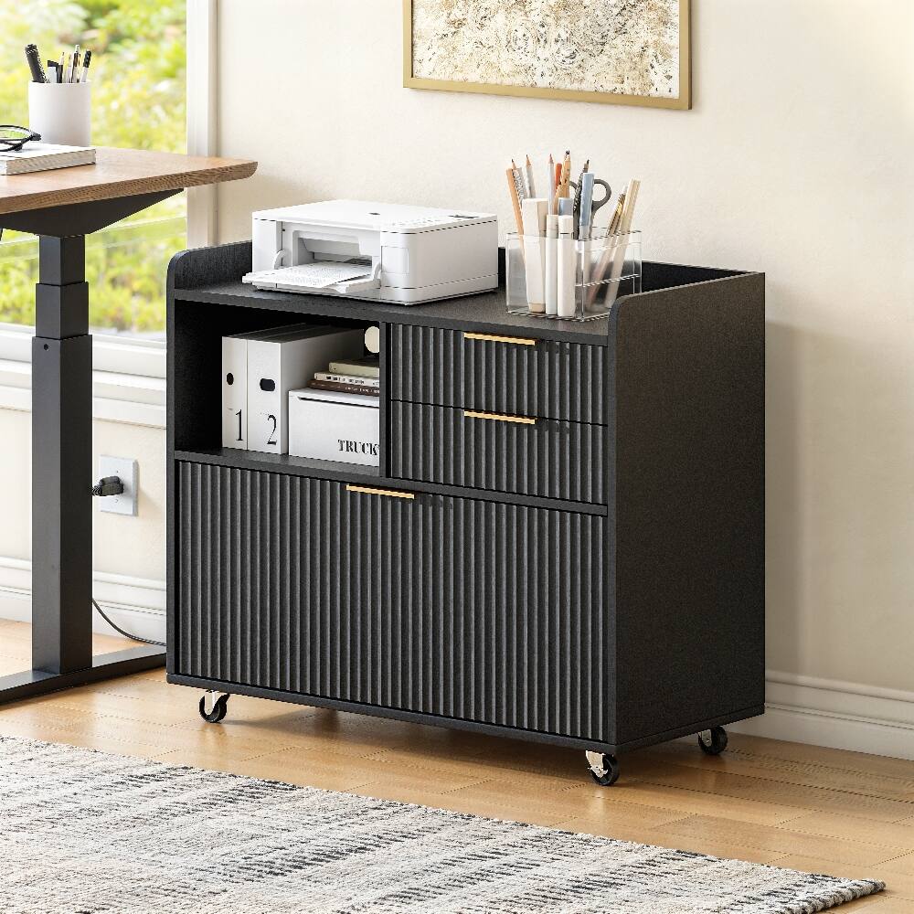 Alt View 3. Loheer - Loheer Mobile File Cabinet with Charging Station, 3 Drawer Black Office Cabinet with Wheels.