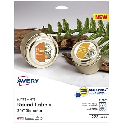 "Avery - Print-to-the-Edge Laser/Inkjet Round Labels, 2 1/2"" Dia, 225 Labels/Pack - White" price history on PriceWatchPro
