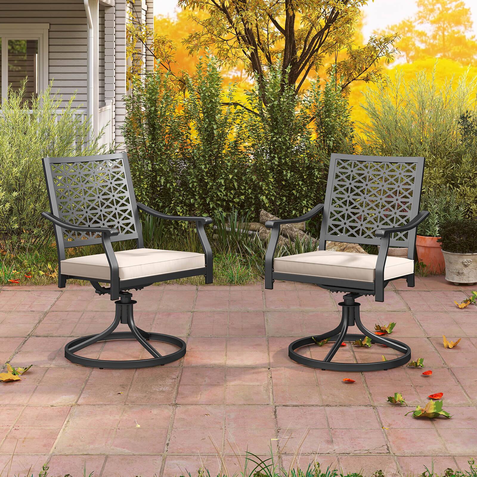Alt View 1. Costway - Costway 4 PCS Outdoor Swivel Chairs Patio Dining Chairs with Padded Cushions High Back - Beige.
