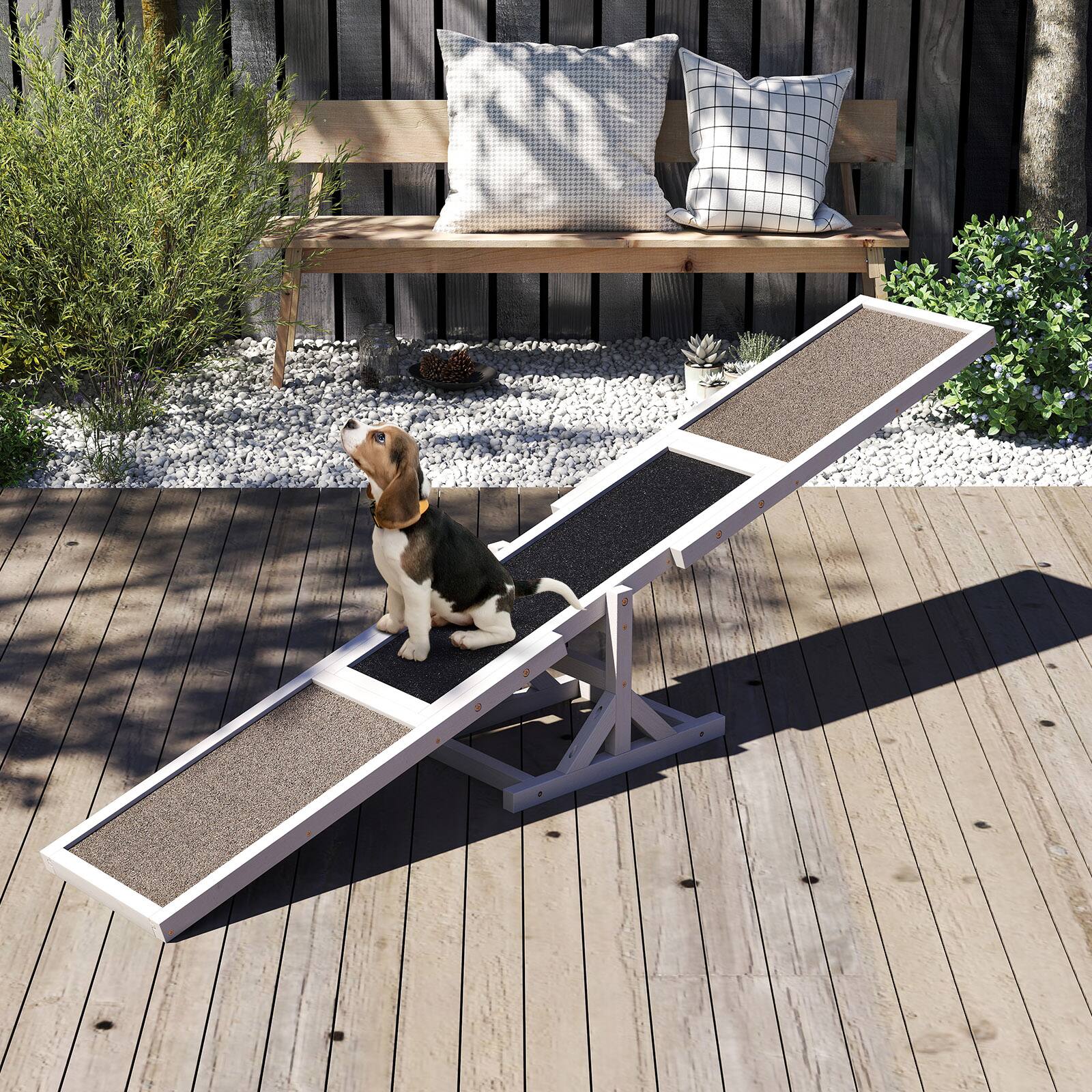 Alt View 3. Gymax - Gymax Wooden Dog Agility Seesaw Dog Exercise & Play Set Outdoor Run Game Toy White - White.