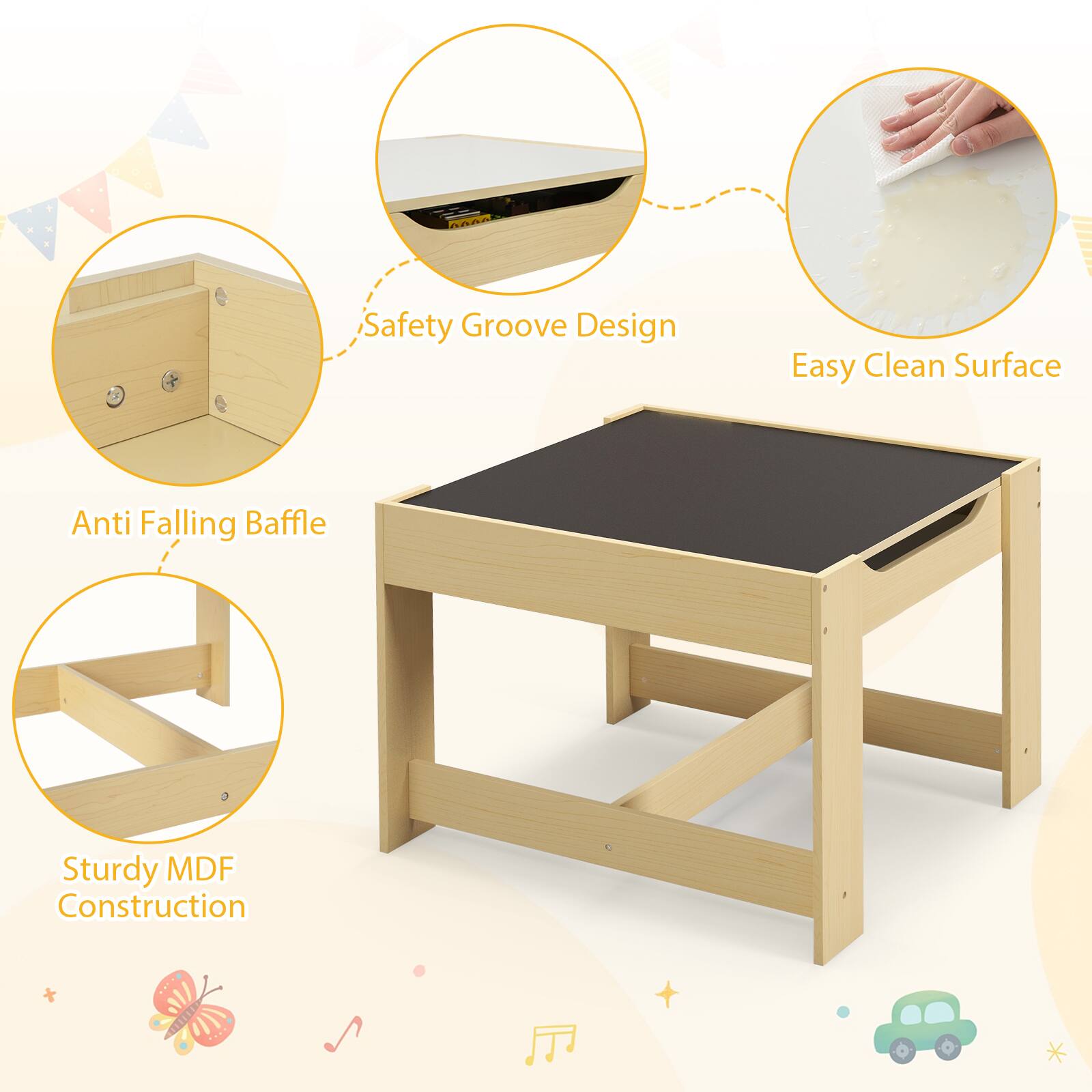 - Safety Groove Design
- Easy Clean Surface
- Anti Falling Baffle
- Sturdy MDF Construction