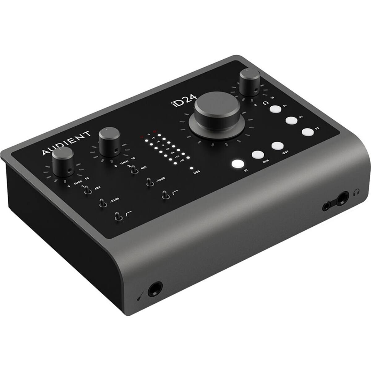 AUDIENT iD24

1. GAIN
2. 48V
3. -10dB
4. USB
5. IN
6. OUT
7. NO 12