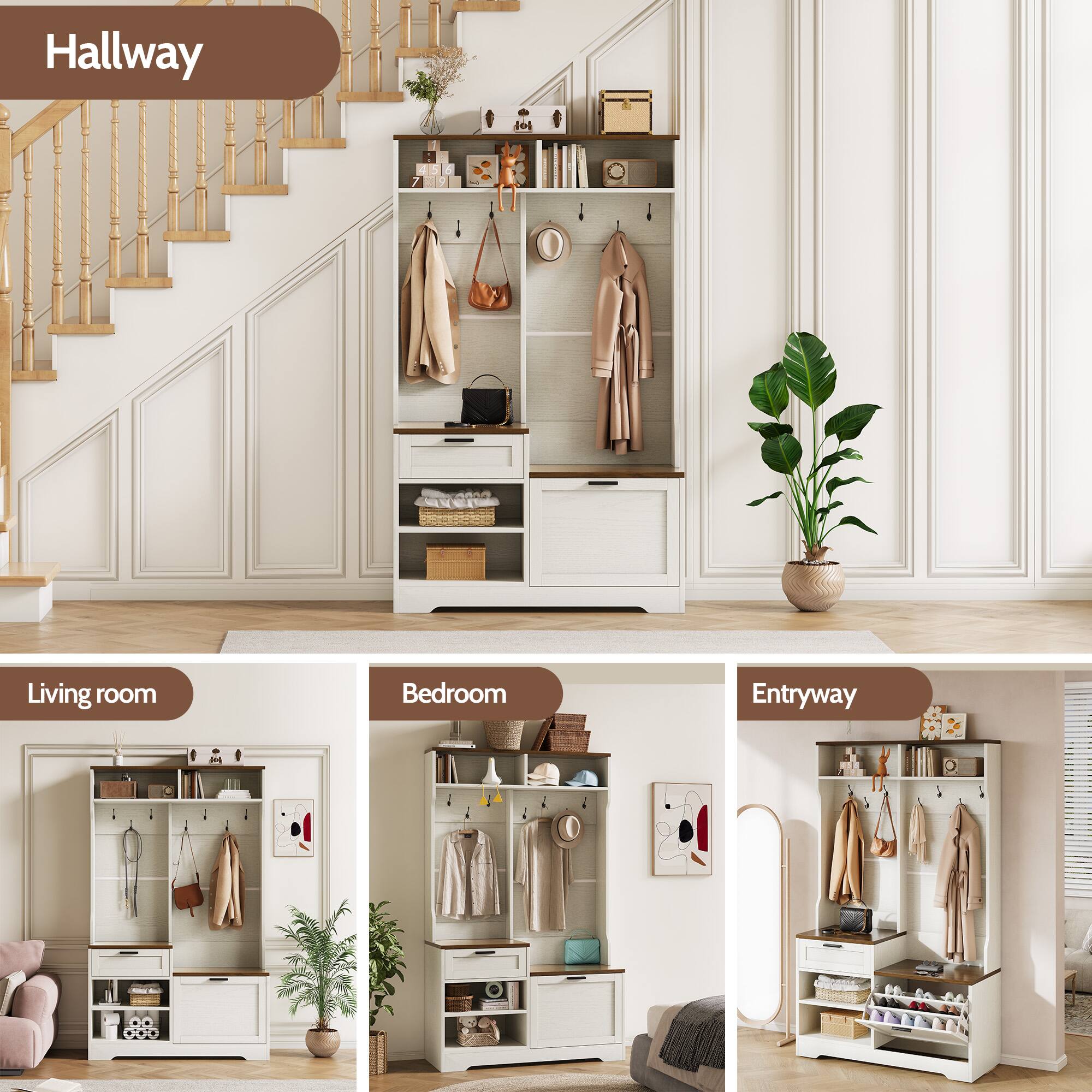 Hallway  
Living room  
Bedroom  
Entryway