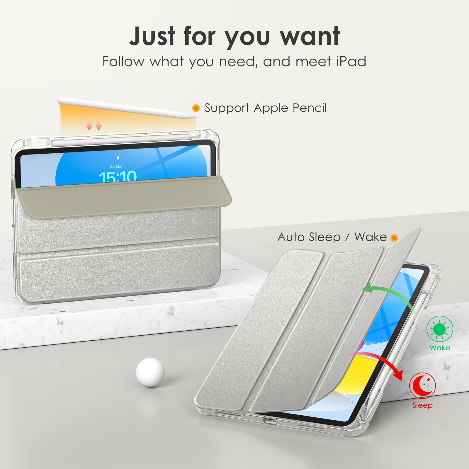 Just for you want  
Follow what you need, and meet iPad  

- Support Apple Pencil  

Auto Sleep / Wake