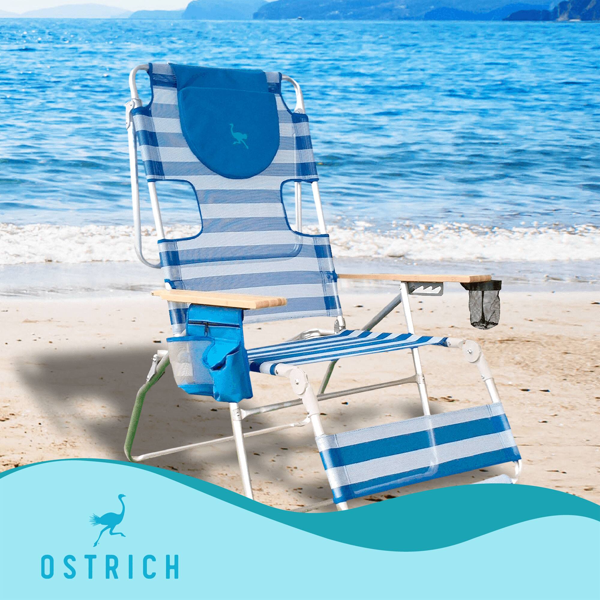 Alt View 3. Ostrich - Ostrich Altitude 3N1 High Back Outdoor Beach Lounge Chair with Footrest, Stripe - Blue/White Stripe.