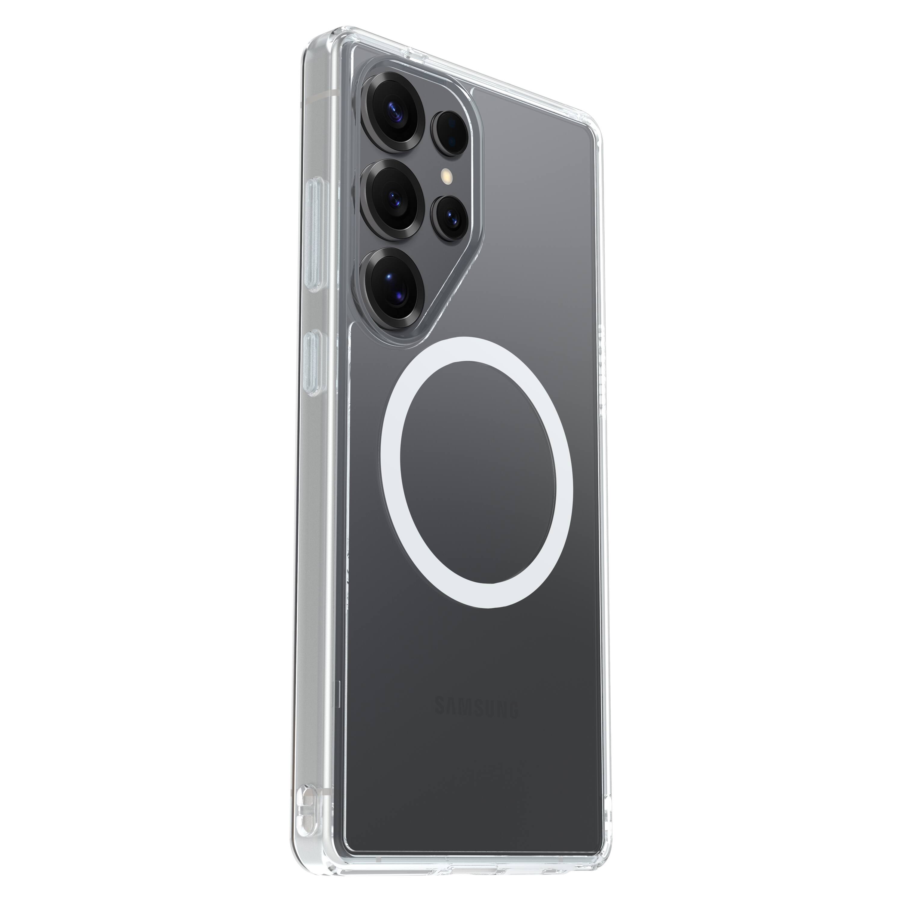 Left. OtterBox - Symmetry Series Hard Shell with Magnets for Samsung Galaxy S25 Ultra - Clear.