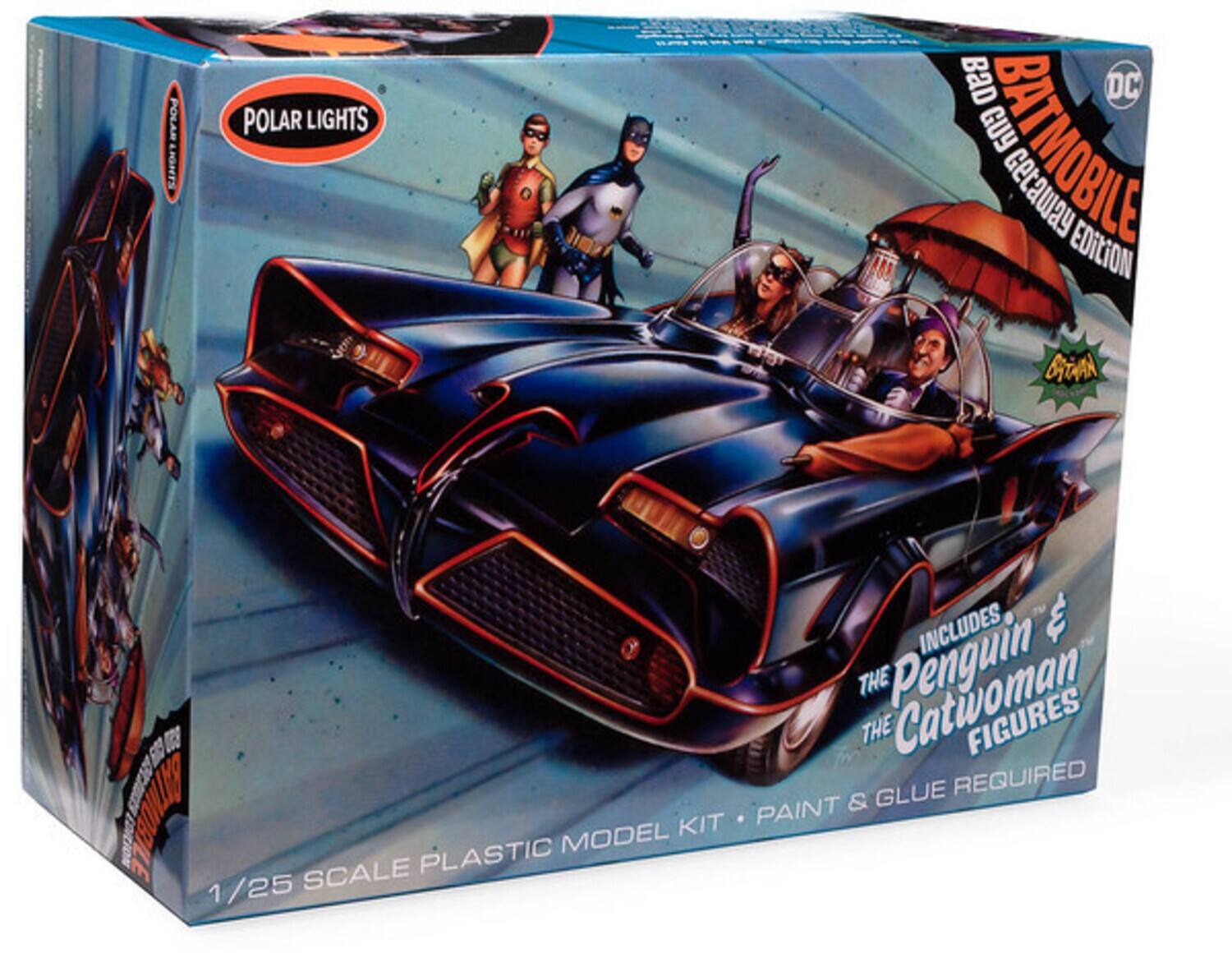 POLAR LIGHTS  
POLAR LIGHTS  
BAD DC BATMOBILE GUY Getaway EDiLiON  
BATAN  
INCLUDES THE Catwoman 6 THE FIGURES  
GLUE REQUIRED PAINT & AMOBILE  
SCALE PLASTIC MODEL KIT 1/25