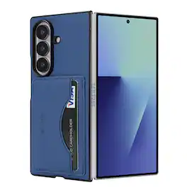 Dteck - Shockproof Wallet Phone Case for Samsung Galaxy Z Fold8 Ultra, Slim PU Leather Protective Cover with Card Slot Kickstand - Blue