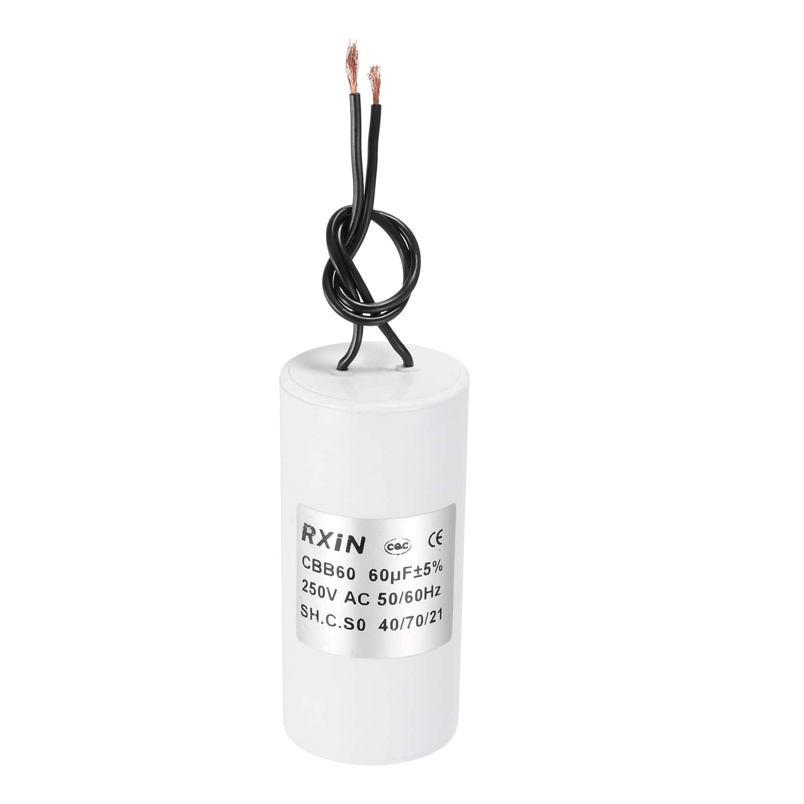 Unique Bargains - 60uF CBB60 Running Capacitor, AC 250V Cylinder 2 Wire for Air Conditioner, Compressor, Washing Machine - White