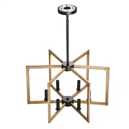 Loheer - 6-Light Chandelier, Black Metal Farmhouse Dining Room Hanging Light with Adjustable Height
