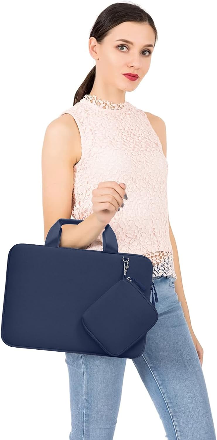 Alt View 4. mosiso - Neoprene Laptop Sleeve 13-13.3 inch, Computer Carrying Case with Handle & Pouch for MacBook Air Pro 13 14 HP Dell ASUS - Navy Blue.