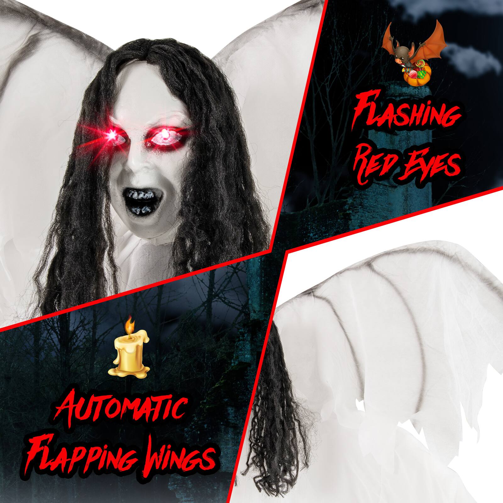 - Flashing Red Eyes
- Automatic Flapping Wings