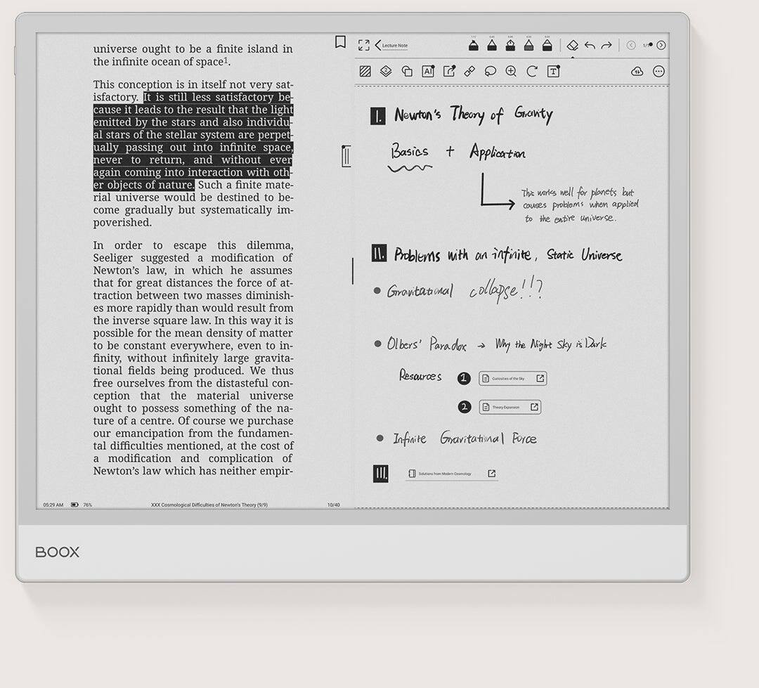 universe ought to be a finite island in the infinite ocean of space. This conception is itself not very satisfactory because it leads to the result that the light emitted by the stars and also individual stars of the stellar system are perpetually passing out into infinite space, never to return, and without ever again coming into interaction with other objects of nature. Such a finite material universe would be destined to become gradually but systematically impoverished. Newton's Theory of Gravity: Basics + Application. This works well for planets but causes problems when applied to the entire universe. In order to escape this dilemma, Seeliger suggested a modification of Newton's law, which assumes that for great distances the force of attraction between two masses diminishes more rapidly than would result from the inverse square law. In this way it is possible for the mean density of matter to be constant everywhere, even in infinity, without infinitely large gravitational fields being produced. We thus free ourselves from the distasteful conception that the material universe ought to possess something of the nature of a centre. Of course we purchase our emancipation from the fundamental difficulties mentioned, at the cost of a modification and complication of Newton's law which has neither empiri-