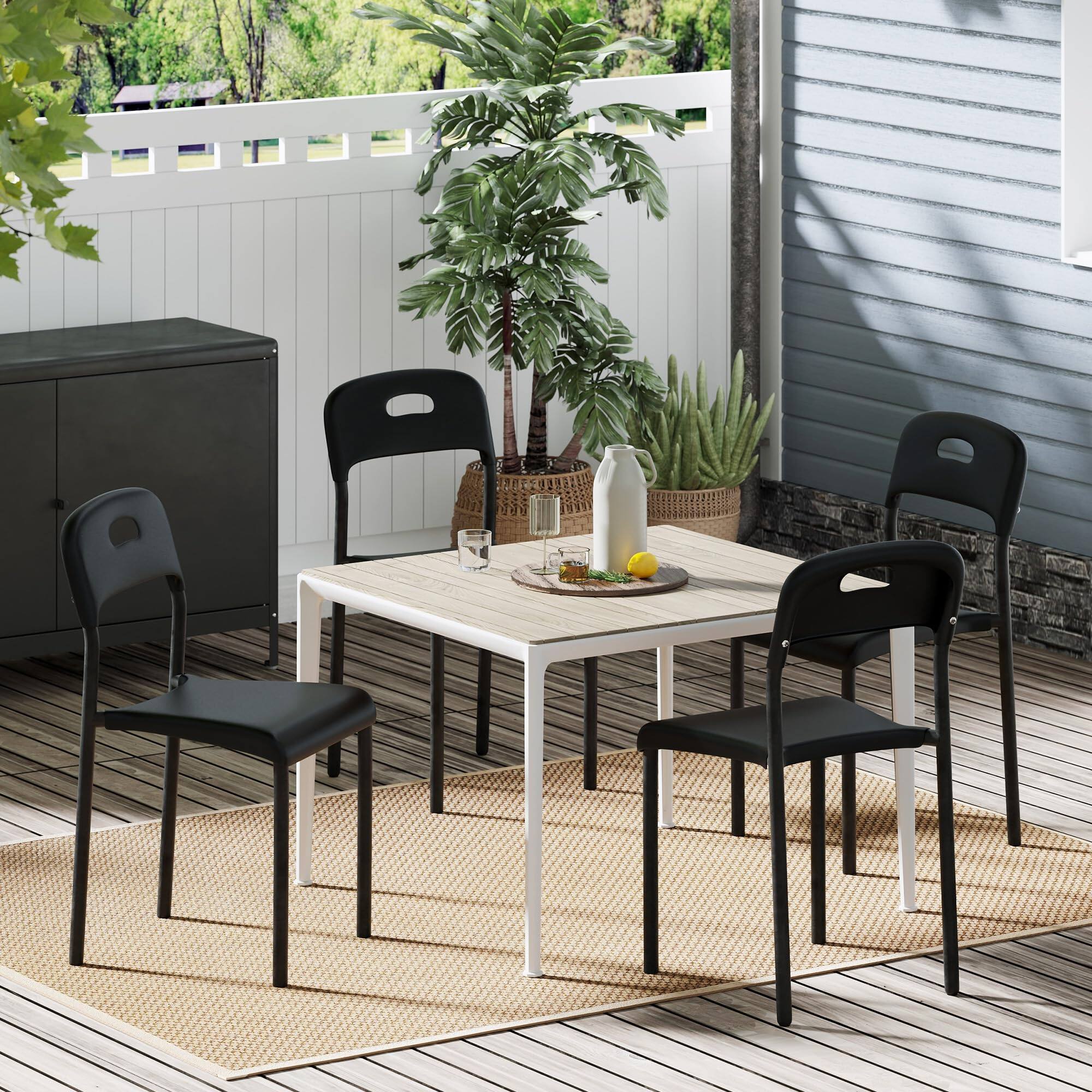 Front. Acekool - Stackable Dining Chairs with Metal Legs – Plastic Waiting Room Chairs for Conference Room Office Dining Table - Black 4PCS.