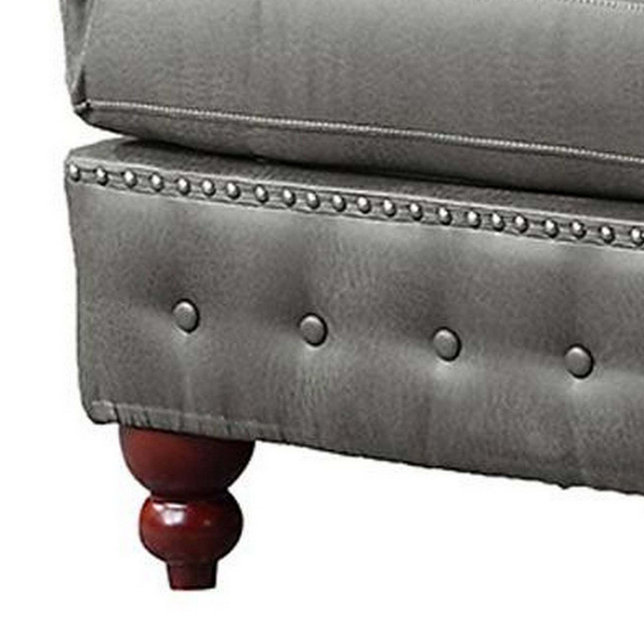 Alt View 3. Manhattan Lane - Simi 34 Inch Square Ottoman, Handcrafted Legs, Gray Vegan Faux Leather - Gray, Brown.