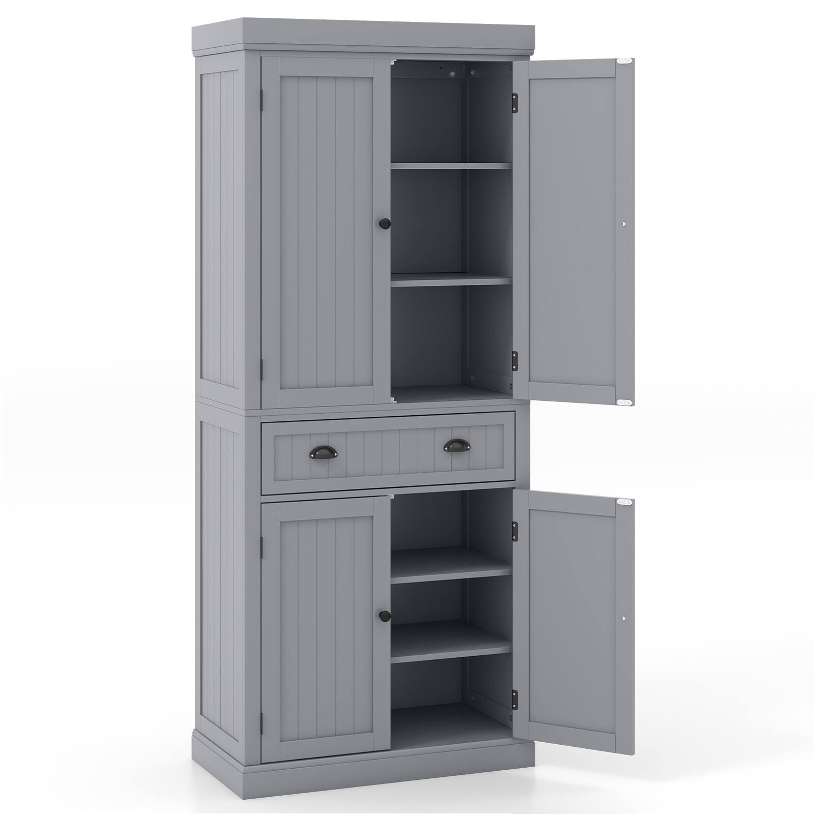 Alt View 7. Costway - Costway Kitchen Cabinet Pantry Cupboard Freestanding with Shelves - Grey.