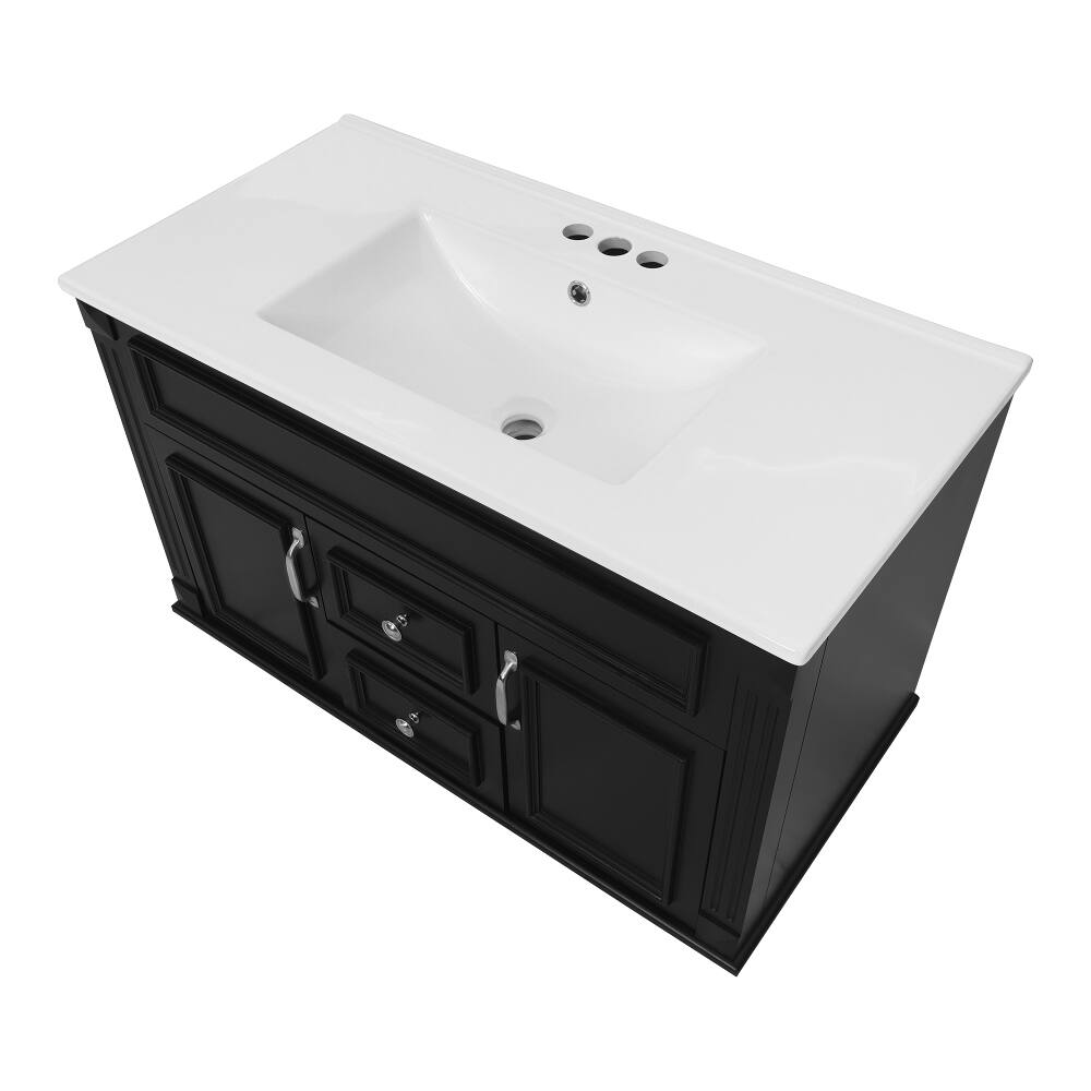 Alt View 8. Loheer - Loheer 36 inch Wall Mounted Bathroom Vanity Black Floating Bathroom Storage Cabinet with Ceramic Sink - Black.